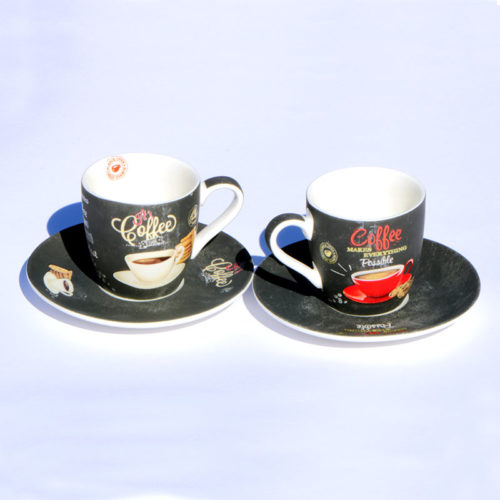 Színes porcelán Coffee time kávés bögre szett 2 darab retro kávés csésze