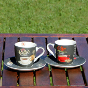 Színes porcelán Coffee time kávés bögre szett 2 darab cappuccino csésze retro kávés csésze