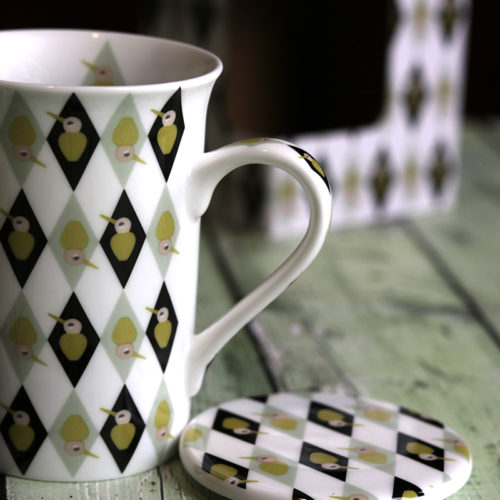 Retro rombusz mintás szűrős kerámia teás bögre - kávés bögre