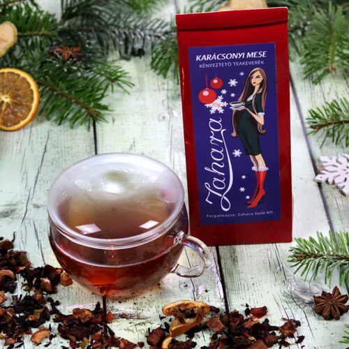 Karácsonyi gasztroajándék csomag - forralt boros gyümölcstea és üveg teáscsésze - tea ajándék