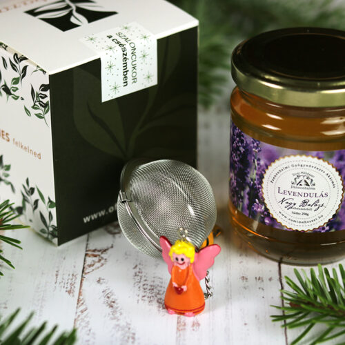 Karácsonyi tea válogatás, levendula méz és teatojás gasztroajándék csomag