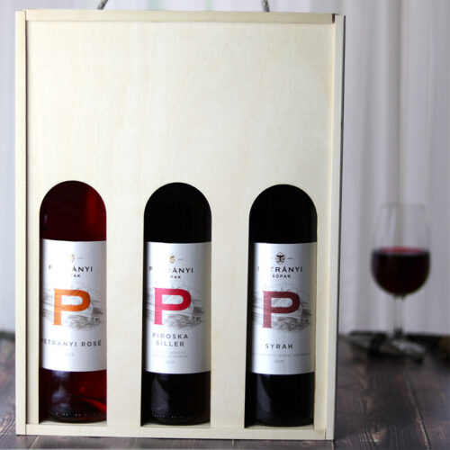 Csopaki Petrányi balatoni bor válogatás fadobozban - siller, rosé, syrah