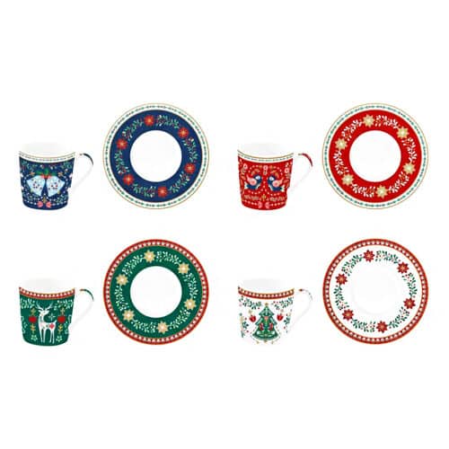 Karácsonyi folk espresso kávéscsésze készlet