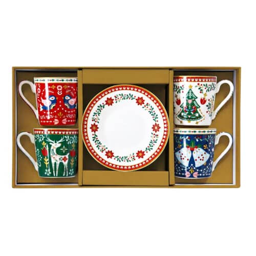 Karácsonyi folk espresso kávéscsésze készlet