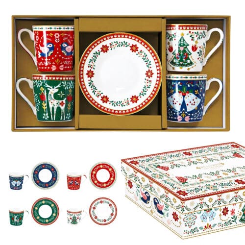 Karácsonyi folk espresso kávéscsésze készlet