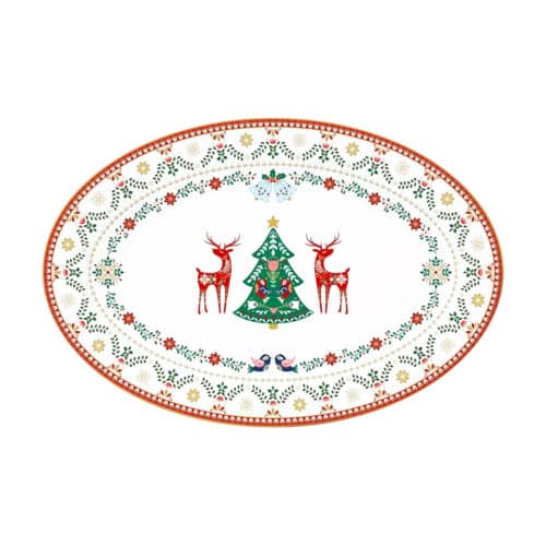 Folk karácsonyi porcelán ovális tál